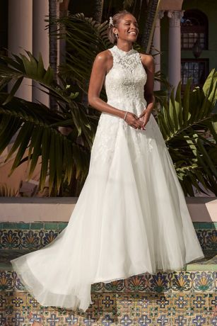 high neck lace wedding dress
